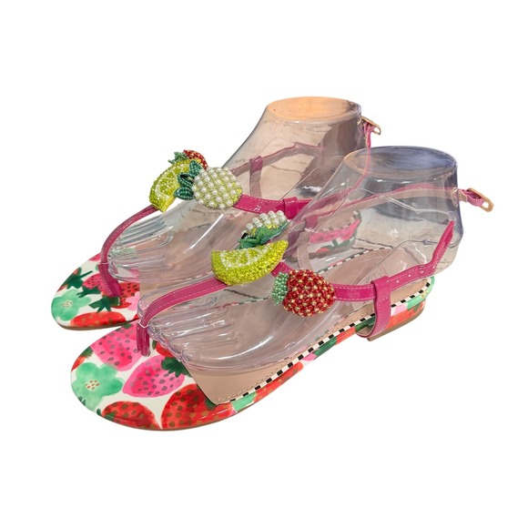 Betsey Johnson Shoes - Betsey Johnson Aniston Sandals Womens 8.5 Pink Fruit Beaded Charms Thong Flat